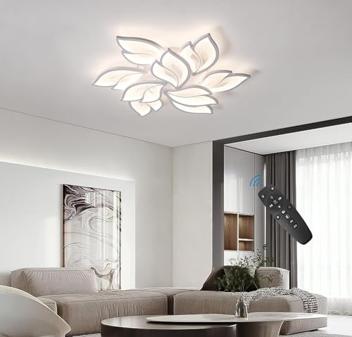 HASTHIP® Modern Ceiling Light,28.3in Dimmable LED Flush Mount Ceiling Lamp,75W Acrylic Petals Chandelier Lighting Fixture with Remote Control for Living Room Bedroom Dining Room (White)