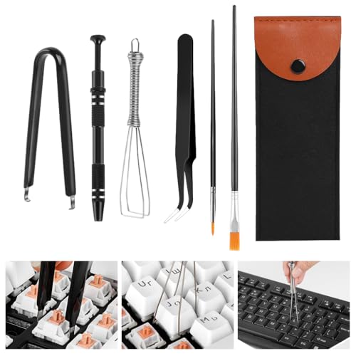 HASTHIP® 6PCS Keyboard Repair & Cleaning Tool Kit with Switch Puller, Keycap Remover, Lubrication Pen, Brush, Tweezers & 4-Jaw Gripper for Mechanical & Gaming Keyboards