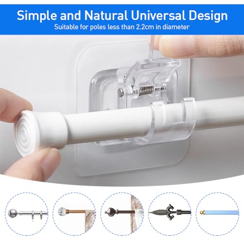 HASTHIP® 6pcs Wall Curtain Holder, Curtain Rod Holder, Self Adhesive Hook, Curtain Rod Bracket Curtain Brackets for 1 inch Diameter Curtain Rodsfor Bathroom Kitchen Home Bathroom and Hotel