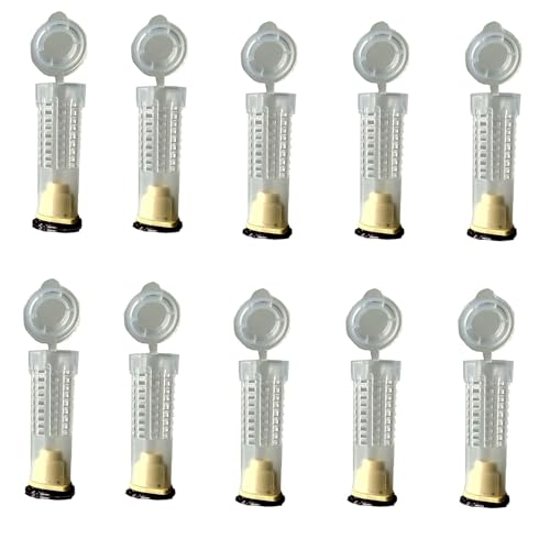 HASTHIP® 10Pcs Queen Bee Cages with Snap-On Lids Vented Plastic Queen Introduction Cages with Bottom Candy Plug,for Safe Introduction,Reusable 2.6cm x 7.8cm