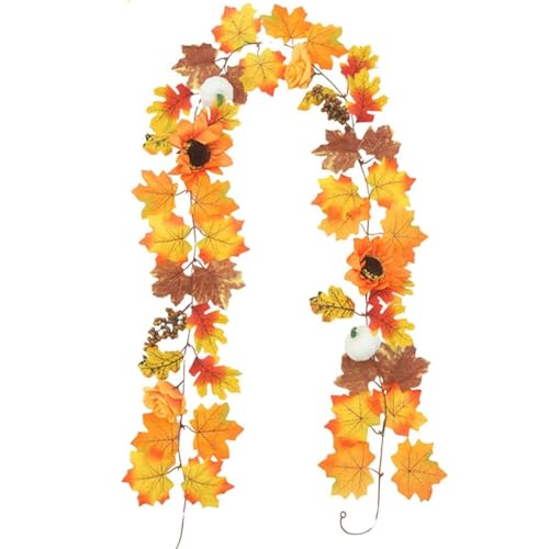HASTHIP® 78.7 inch Halloween Maple Garland for Door, Window, Handrail, Realistic Autumn Leaves Decoration for Fall, Thanksgiving & Halloween