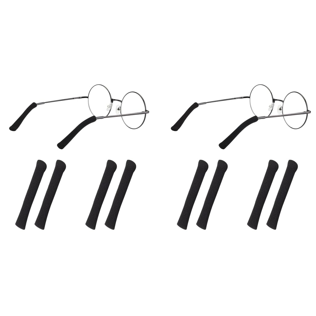 HASTHIP Specs Holder Glasses Ear Cushion for Eyewear featuring Non Slip Elastic Knit Fabric | 2 Pairs Black Soft Temple Sleeves