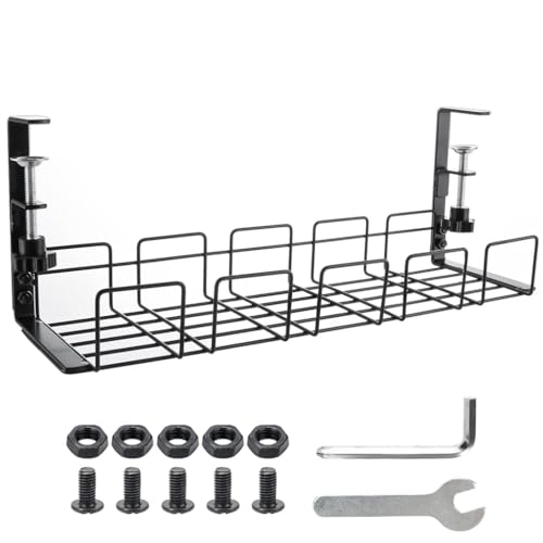 HASTHIP® Under Desk Organizer Cable Organizer No Drill Carbon Steel Wire Organizer Power Extension Holder Cable Organizer Removable Utility Under Desk Wire Organizer, 40x13x15cm