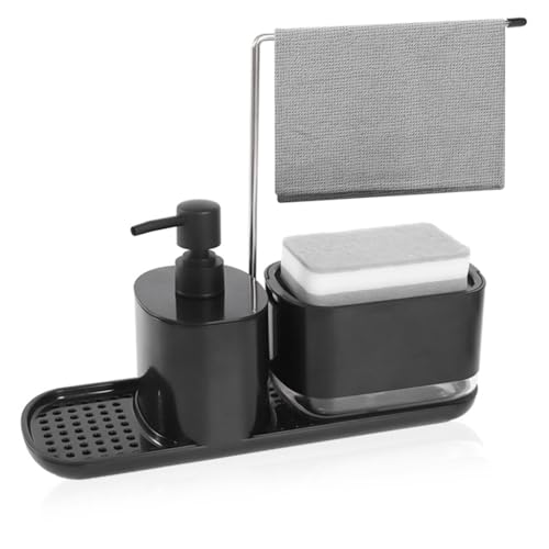 HASTHIP® Kitchen Soap Dispenser 2 In 1 Cleanser Dispenser with Sponge Drain Rack Kitchen Detergent Dispenser Multipurpose Bathroom Liquid Hand Soap HandDispenser Bar Soap Holder