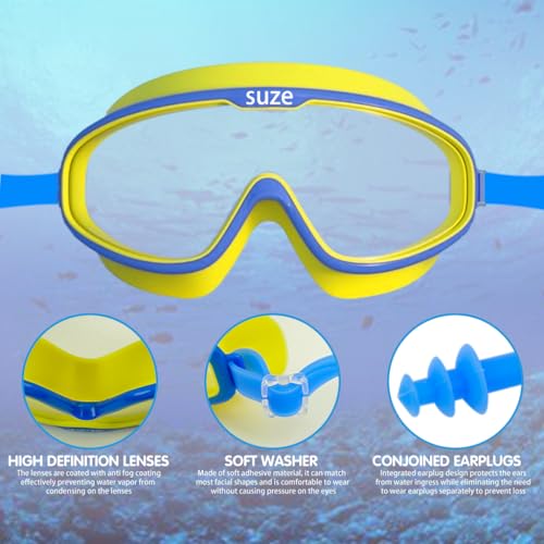 HASTHIP® Kids Leakproof Anti-Fog Yellow Swimming Goggles With Integrated Ear Plugs
