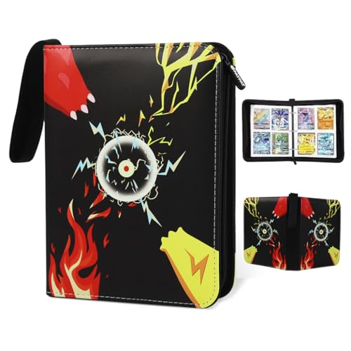HASTHIP® Poke-mon Cards Binder,400 Pocket Trading Card Album with Zipper,Card Holder Storage Case for Pokemon Game Collection Book Cartoon Print Carrying Bag Gift for Kids
