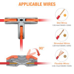 HASTHIP® 30Pcs Wire Connectors T-Shape 3 Way Wire Conductor Quick Cable Splitter Electrical Connectors Push-in Terminal Block Wire Connectors Universal Wire Connector for AWG 28-12 Cable