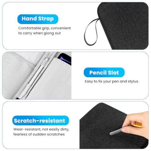 HASTHIP® 12.9 inches Tablet Sleeve with Handlefor iPad Waterproof Travel Zipper Bag with Utility Mesh Pocket Travel Accessories Bag Universal Tablets Pad Organizer Bag, Black
