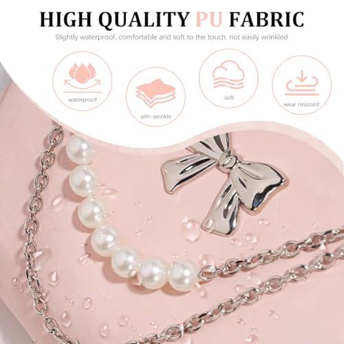 HASTHIP® PALAY Crescent Hobo Bag para Mujer,Bolsa de Hombro y Cruzada de Nailon,con Múltiples Bolsillos Bolso Casual Viaje Bolso Mano Convertible con Cadena y Lazo Rosa