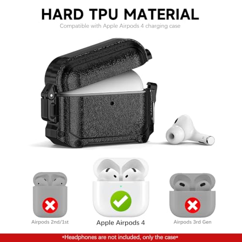 HASTHIP® for AirPods 4 Generation Case with Lock, Fully Waterproof AirPods 4 Case Cover with Keychain, Rugged Tough Protection, Hard Shell and Carabiner Clip for Easy Travel