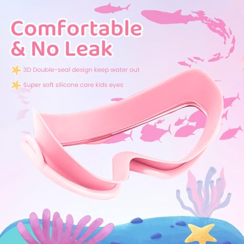 HASTHIP® Girls Swimming Goggles & Swim Cap Set, Kids Anti-Fog UV Protection Goggles with Integrated Ear Plugs, No Leak Swim Goggles Clear Vision, Cartoon Swim Goggles Kids for Children Age 6-14