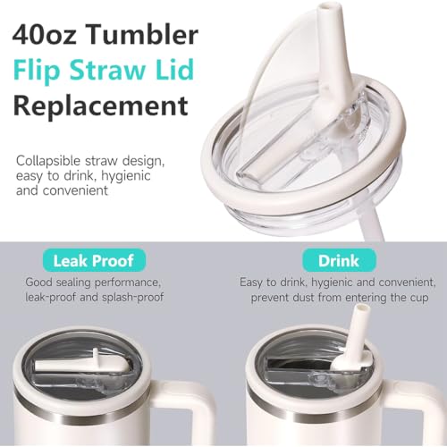 HASTHIP® 6PCS Leak Proof Lid Replacement Only Fit for Stanley Cup 40 OZ No Spill Tumbler Lids Reusable Spill Proof Flip Top Stopper Accessories White Black