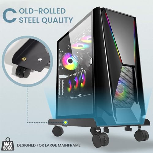 HASTHIP® Adjustable Mobile CPU Stand,Ventilated Mobile Computer Tower Stand with 4 Rolling Caster Wheels,Retractable Desktop PC Tower Under Desk CPU Holder PC Floor Cart Riser for Gamers Students