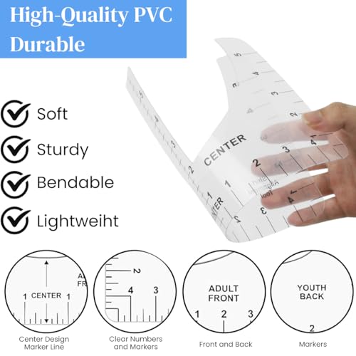 HASTHIP® 10PCS Tshirt Ruler Guide for Vinyl Alignment and Center Designs PVC Measurement Template T shirt Sewing Supplies Tool Placement for Heat Press and Cricut Clear