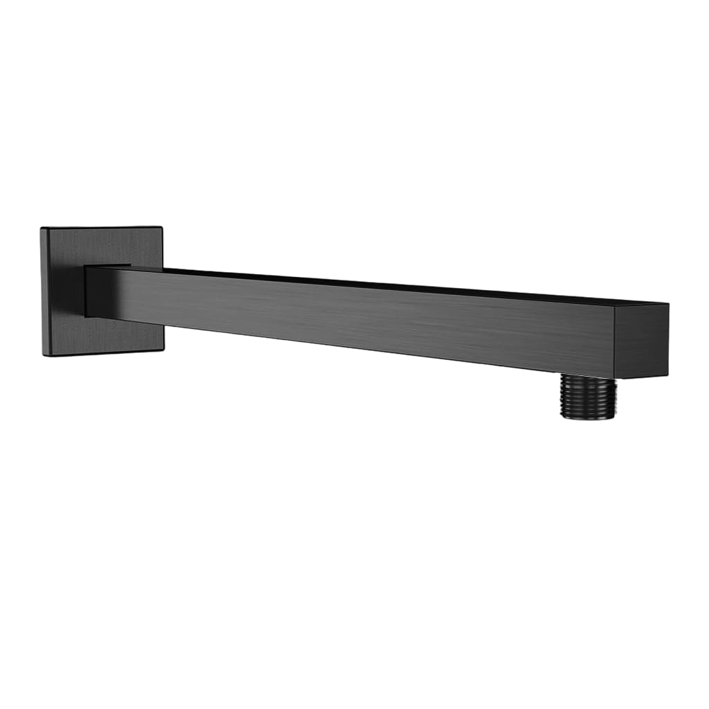 HASTHIP Stainless Steel Overhead Shower Arm for Flush Mount Showers featuring 11.8 in Matte Black Extension | Universal Wall Mounted Design