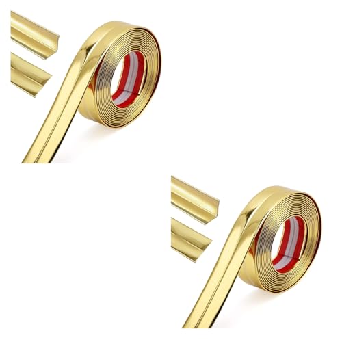 HASTHIP® 1 Rolls Golden Wall Molding Trim - Flexible PVC Wall Molding Trim & Corner Guards & Caulk Strip, Apply in Table Edge Door Frame Baseboard for Protection and Decoration, 9.84ft x 0.78in