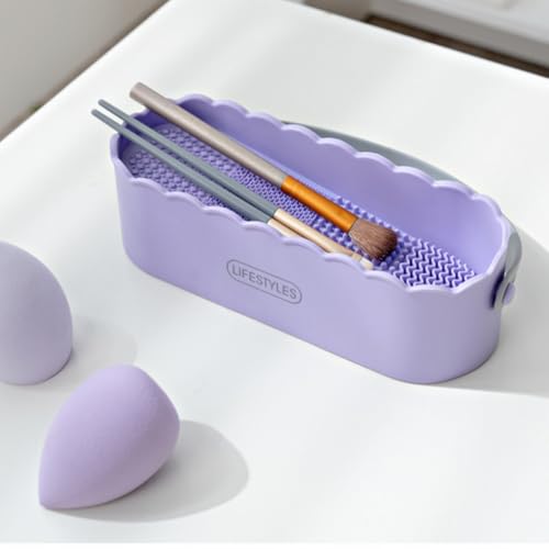 HASTHIP® Makeup Brush Cleaner Basket,Double-Sided Multifunctional Silicone Makeup Brush Cleaning Box & Drying Rack,Organizer for Deep Cleansing and Air Drying Brushes
