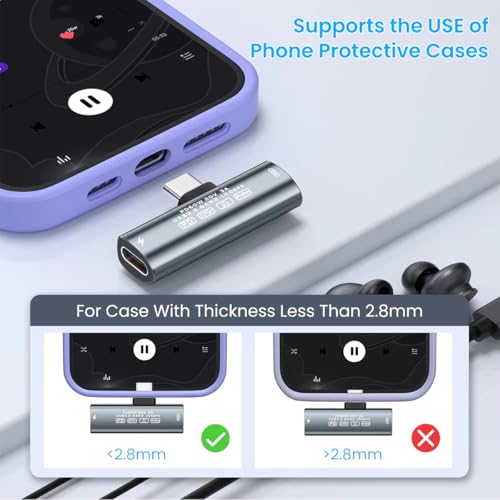 HASTHIP® USB C Splitter, Dual USB C Headphone/Data and Charger Adapter, 3 in 1 USB C Audio Dongle USB C Data Adapter with PD 60W Charging for iPhone 16/16Pro/15/15Pro, Galaxy S24/S23/S22, Pixel 8/7