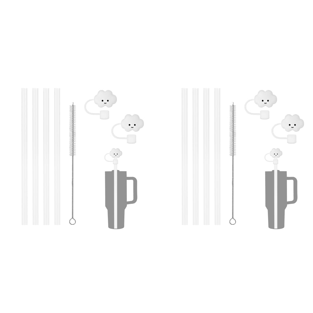 HASTHIP Straws for Stanley Cup 40oz Tumbler with 2 Silicone Cloud Caps and Cleaning Brush 12.2 in