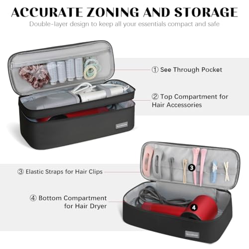 HASTHIP® Travel Storage Bag Compatible with Dyson Airwrap, Shark Flexstyle, Revlon Hair Dryer, Double Layer Portable Carrying Case with Organizer, Waterproof Protective Pouch for Hair Styling Tools