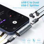 HASTHIP® USB C Splitter, Dual USB C Headphone/Data and Charger Adapter, 3 in 1 USB C Audio Dongle USB C Data Adapter with PD 60W Charging for iPhone 16/16Pro/15/15Pro, Galaxy S24/S23/S22, Pixel 8/7