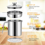 HASTHIP® 1.3 L Kitchen Oil Container with Lid & Removable Fine Mesh Strainer Stainless Steel Grease Container with Handle Kitchen Multi Purpose Grease Container Cooking Oil Container with Drip Tray