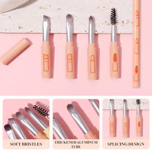HASTHIP® BrandName 4 in 1 Makeup Brush Set, Mini Travel Makeup Brushes, Portable Stackable Eyebrow, Powder, Eyeshadow, Lip Brushes for Foundation, Blush, Concealer, Highlighter, Compact Multi-Function