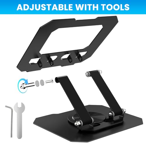 HASTHIP® Foldable & Adjustable Laptop and Tablet Stand Holder, 360° Rotating Metal Ergonomic Riser with Ventilated Cooling, Anti-Skid Support for Desk, Compatible with 4.7"-12.9" iPad Pro/MacBook