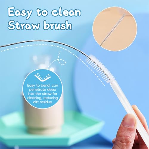 HASTHIP® 12PCS Straws for Stanley Cup with 2 Silicone Smile Cloud Straw Caps and 1 Cleaning Brush 12.2 Inches Reusable PE Replacements for 40oz Tumbler