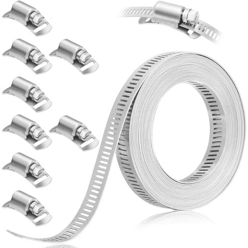 HASTHIP® 13.3ft Cuttable Hose Clamp Roll with 8 Bolt Attachments, 304 Stainless Stee Adjustable House Clamp Assortment Kit Worm Gear Band Hose Clamps Screw Clamps Duct Pipe Metal Clamp Strapping
