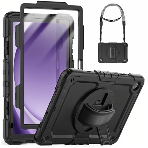 HASTHIP® ZORBES Samsung Tab A9 Plus 11 Inch Case 2023, Silicone Protective Tablet Cover with 360° Rotating Hand Grip, Kickstand, Stylus Holder & Detachable Shoulder Strap