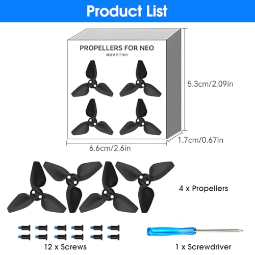 HASTHIP® 4Pcs Propellers for DJI Neo Drone, Low Noise Quick Release Blades Wings, High Resilient Replacement Props with Screws & Screwdriver for Neo Drone Accessories