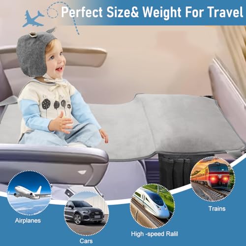 HASTHIP® 30.7x18.9'' Seat Footrest for Kids Travel Sleeping Bed with Inflatable Pillow Packable Seat Extender with Storage Pouch, Air Pump, Travel Essentials for Kids Flight Travel Accessories