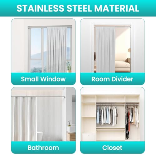HASTHIP® Retractable Shower Curtain Rod 85-140cm, Heavy-Duty 22mm Stainless Steel, Adjustable Tension No Drill, Rustproof Window Wardrobe Room Divider Rod, Multi-Purpose Telescopic Hanging Bar