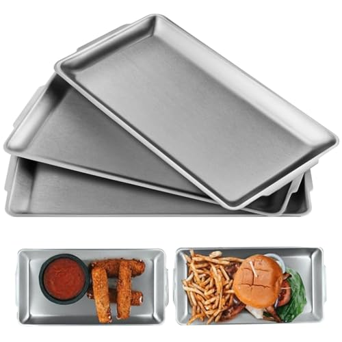 HASTHIP® 3Pcs Food Serving Tray 304 Food Grade Food Plates 36x20cm Rectangle Deli Serving Plate Party Plates Big Size Food Plates Food Serving Tray for Wedding, Festivals, BBQ, Buffet