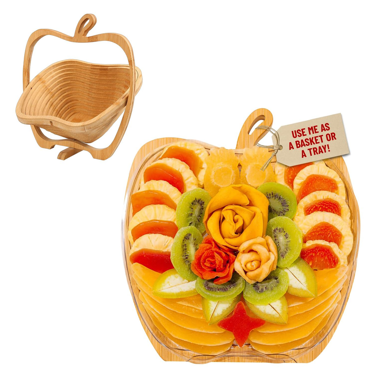 HASTHIP Foldable Bamboo Fruit Basket with Space-Saving Design and Stable Cross-Support Base