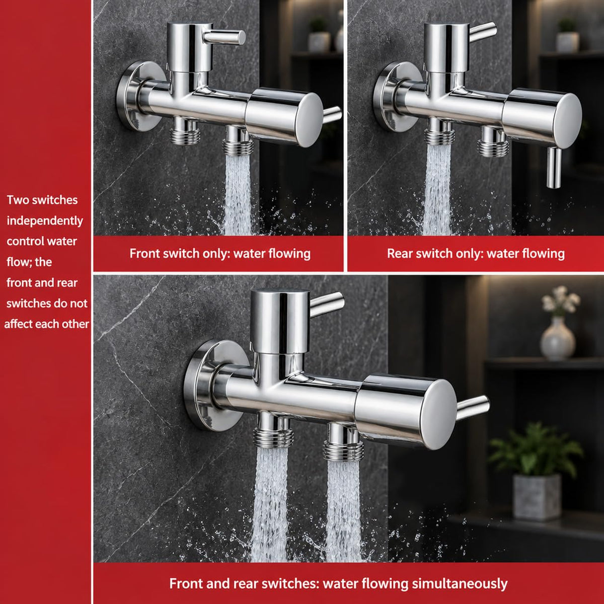 HASTHIP Dual Control Water Tap with Independent Handles, G1/2-Inch Interface and Two Outlets