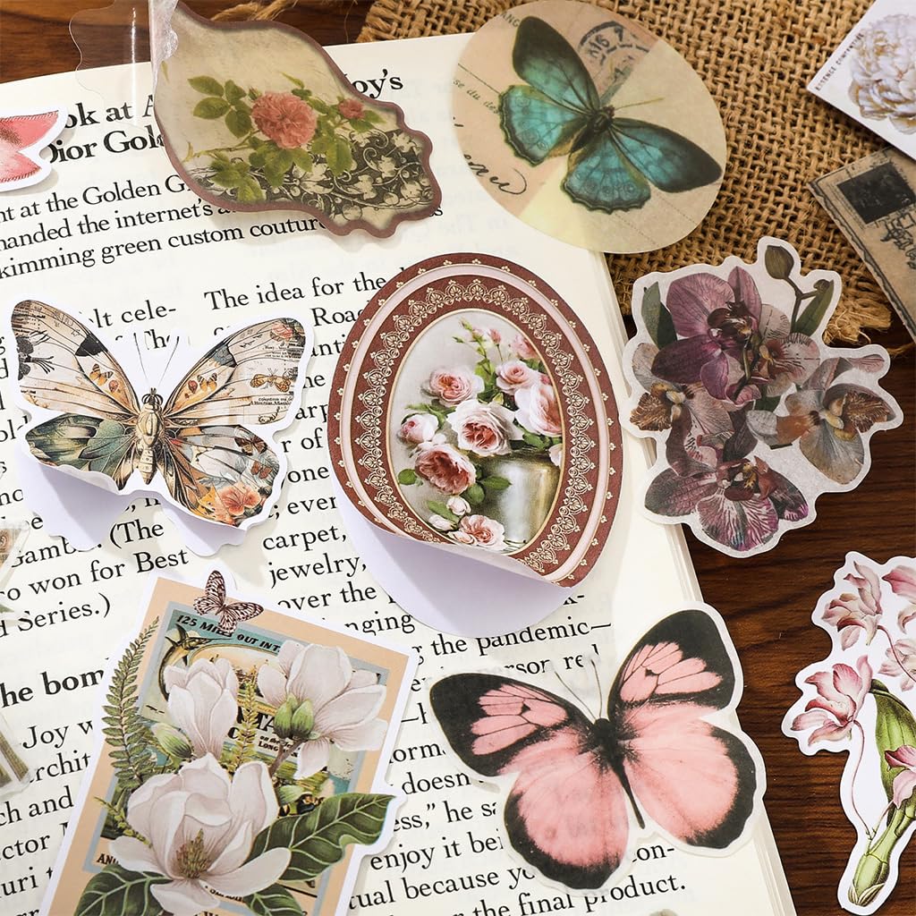 HASTHIP Vintage Scrapbooking Kit with Textured Papers, Index Cards and Borderless Die-Cut Stickers