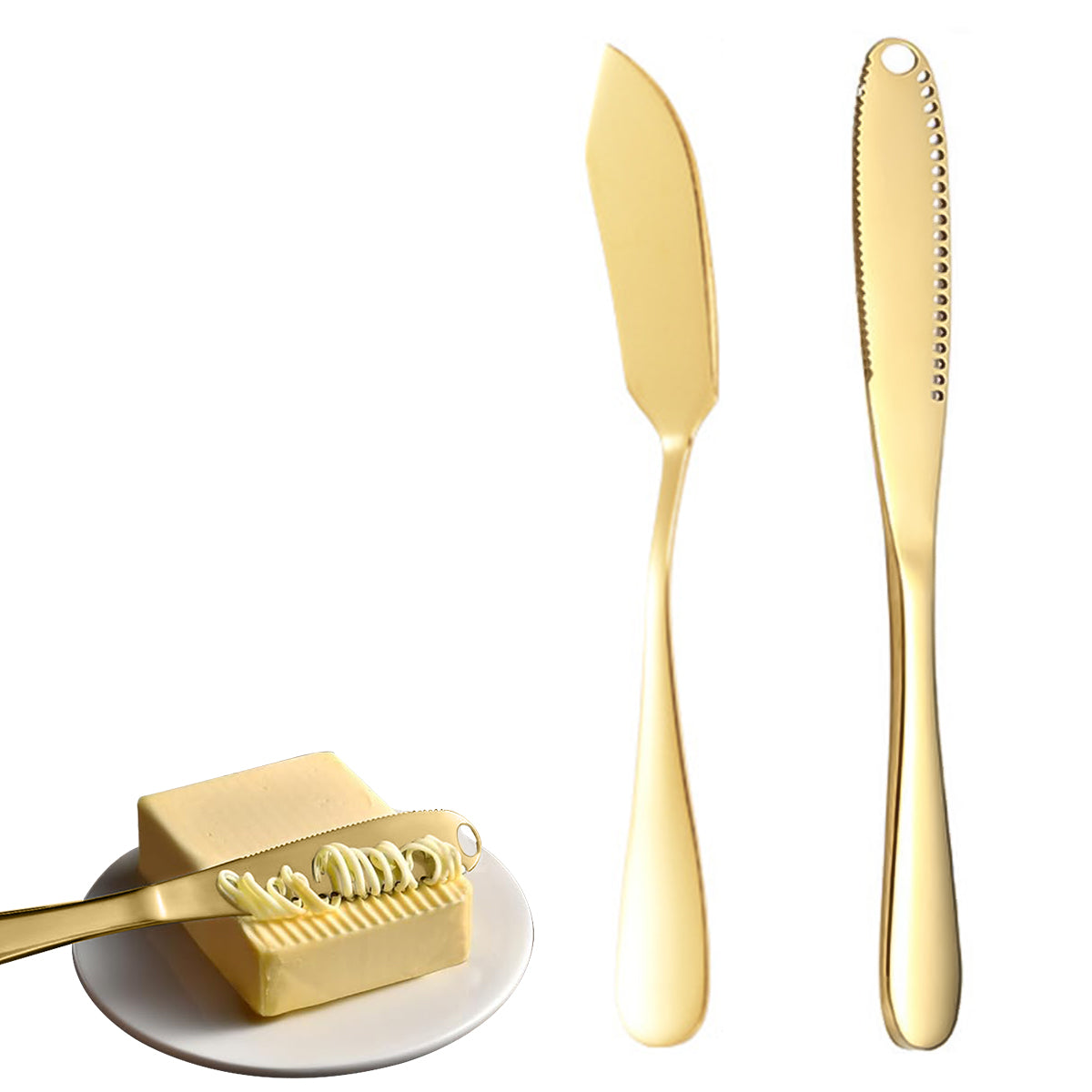 HASTHIP® Butter Spreaders Set of 2Pcs 304 Stainless Steel Utility Spreader Serrated Edge Spreaders Butter Slicer Peanut Jam Spreaders