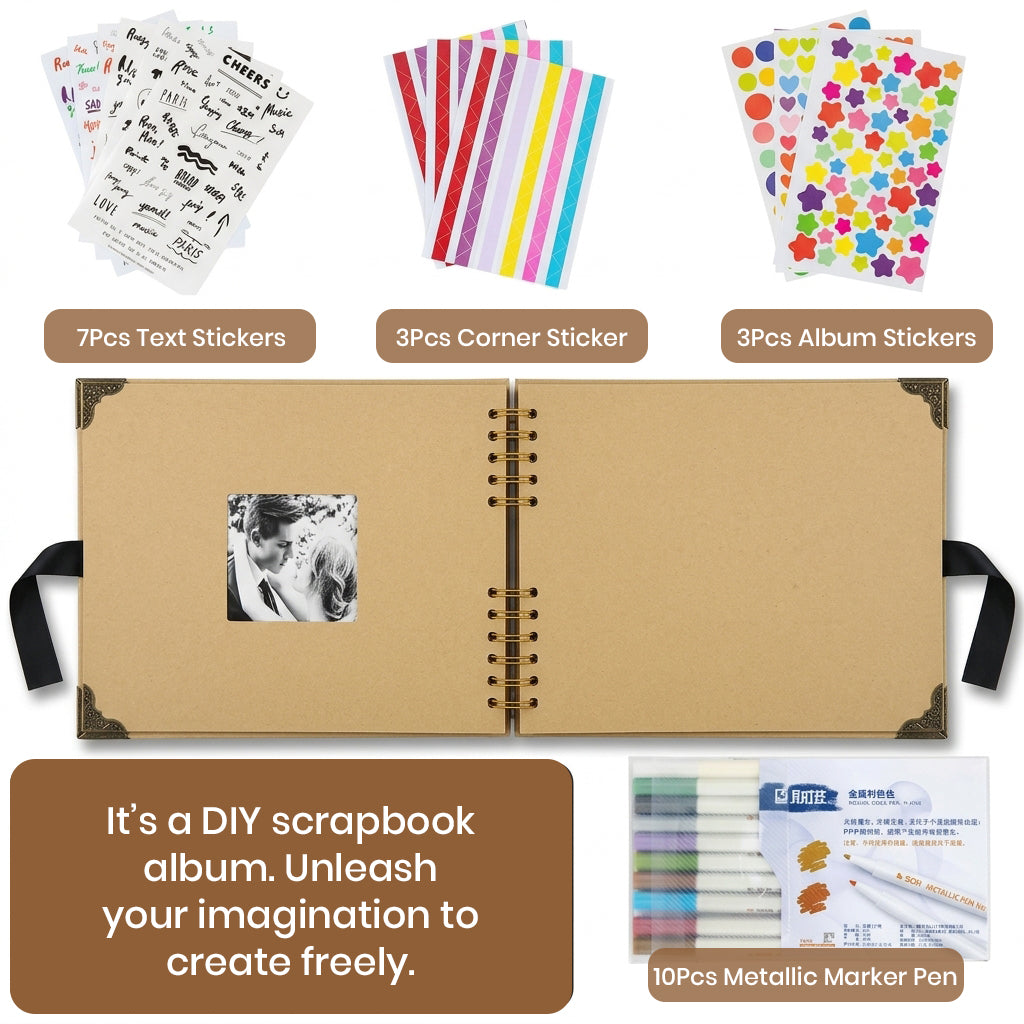 HASTHIP DIY Photo Memory Scrapbook Kit with Spiral Album, Cover Window and Decorative Accessories