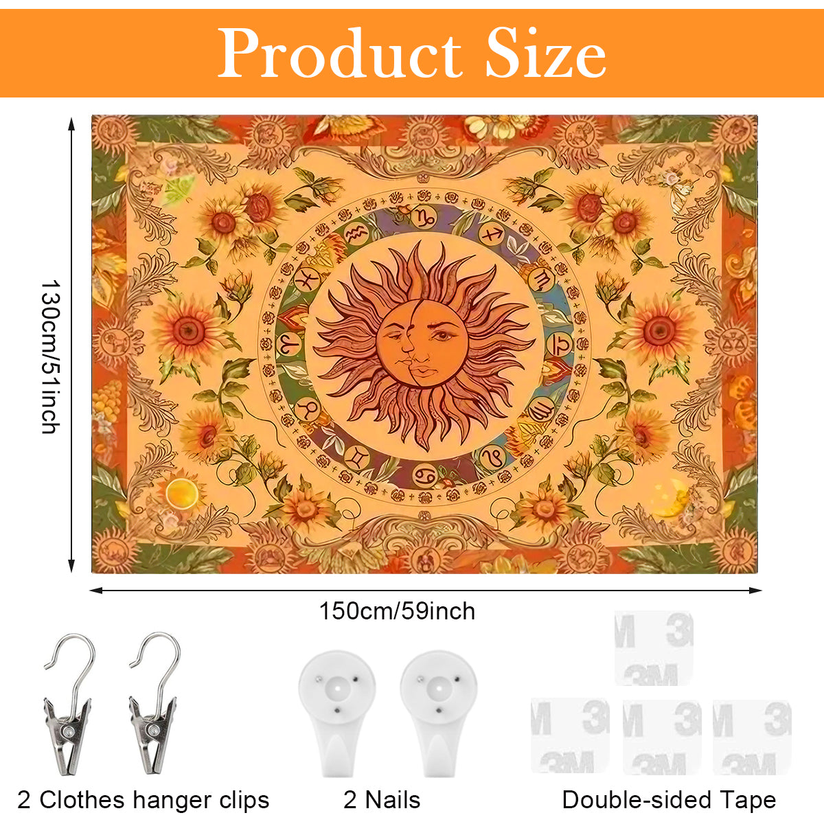 HASTHIP® Sun and Moon Tapestry, Aesthetic Sun Moon Sunflower Tapestry, Retro Tapestries Wall Art Tapestry Cover Wall Hanging Room Decor for Bedroom Livingroom, 51x59 inches
