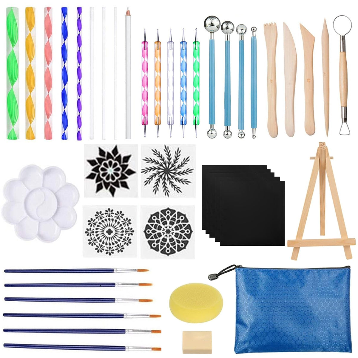 HASTHIP® DIY Mandala Art Kit Beginners Mandala Pattern Stencil Diamond Painting Art Kit Mandala Art Therapy Painting Kit with Mandala Stencils, Painting Brushes & Tools Gift for Kids & Adults