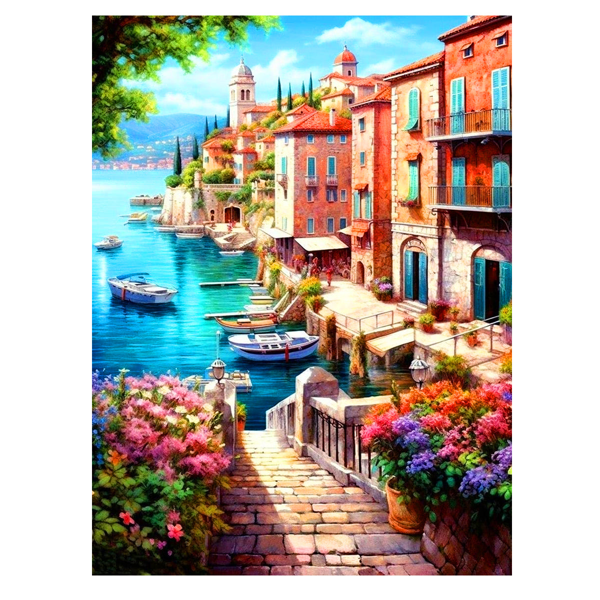 HASTHIP® Diamond Painting Kit 12x16 inch DIY Diamond Art Craft Kit Lakeside Town Scenery Diamond Painting Material Kit for Home Wall Decor Home Gift, with Tools and Accessories