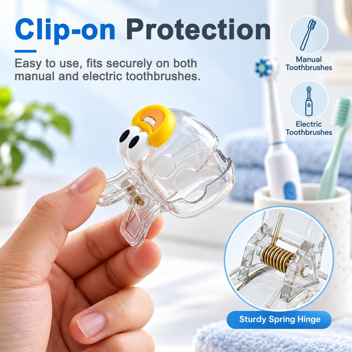 HASTHIP Cartoon Toothbrush Head Covers, 4-Pack Ventilated Clip-On Travel Protectors