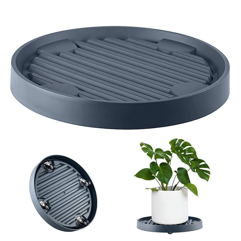 HASTHIP® Plant Caddy 28.3cm Dia Moving Plant Tray Flower Pot Stand with 4 Hidden Wheels, Grooved Surface Plant Caddy Planter Moving Tray