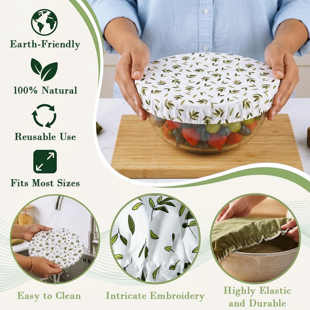HASTHIP 3 Pack Linen Cotton Bowl Covers with Elastic Fit for Bread Proofing and Meal Prep