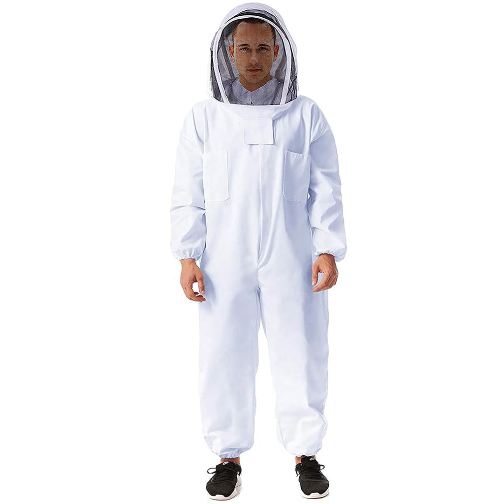 HASTHIP® Bee Suit with Protective Mesh Face Cover Hood Zip Up Long Sleeve Jumpsuit Breathable Outdoor Summer Bee Suit for 175-185cm Height Adult