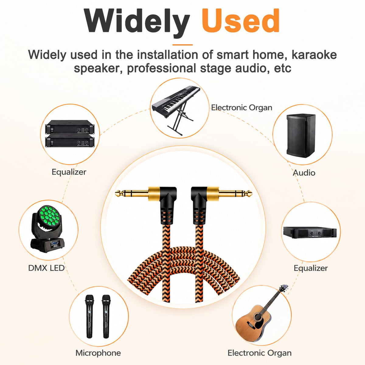 HASTHIP 3m 6.35mm TRS Instrument Cable with Dual Right-Angle Plugs and Braided Nylon Jacket