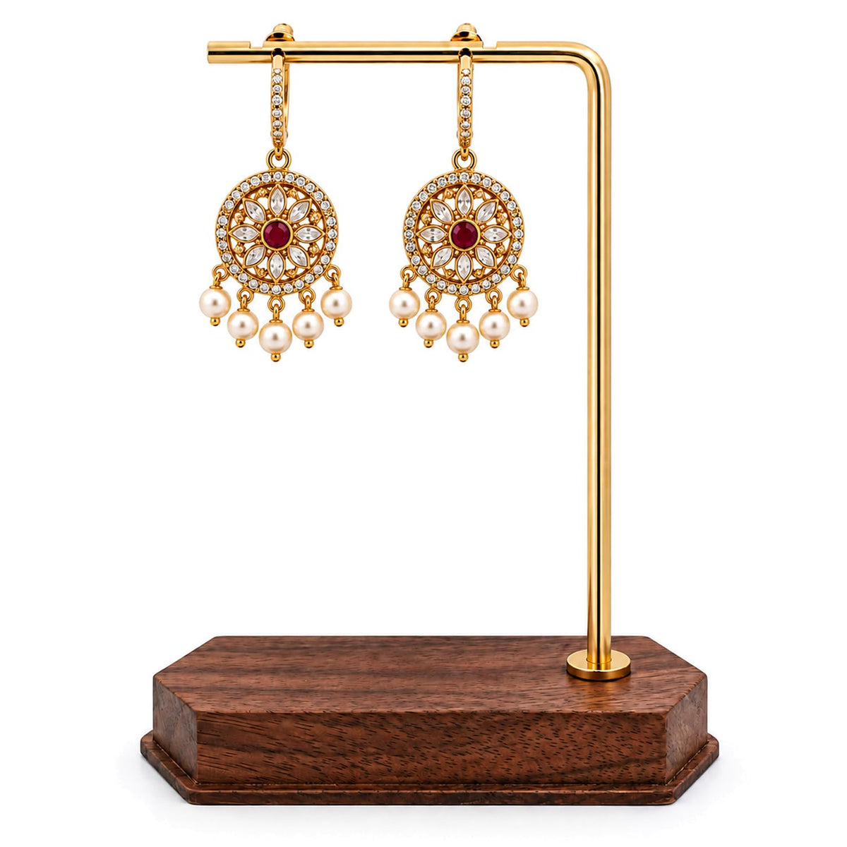 HASTHIP Earring Display Stand with Metal Frame, Wooden Base and Bronze Finish, 11.5 cm Tall