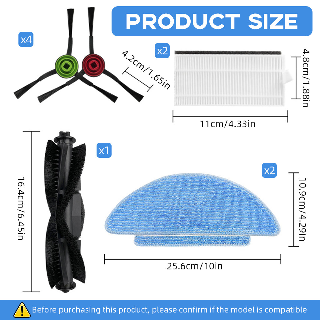 HASTHIP® Replacement Vacuum Cleaner Accessories for AGARO Alpha Robot Vacuum Cleaner, with 1 Main Brush, 4 Side Brushes, 2 Mop Cloth, 2 Filters.